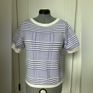 Ann Taylor Lavender and White Striped Short Sleeve Top